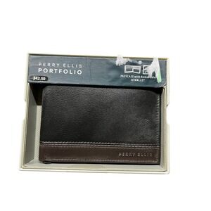 Perry Ellis Portfolio Mens Colorblocked Passcase Wallet Black Brown WA20938 NIB